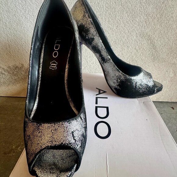 ALDO Adaliwiel Metallic Peep Toe Heels | 7 | Gently Worn - Picture 1 of 5